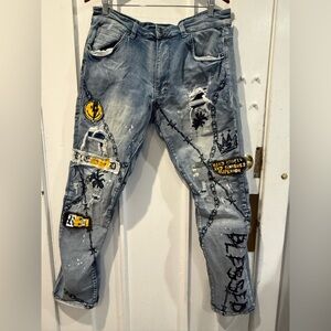 Stylish Gray Graphic Men's Jeans with elastic at the waist